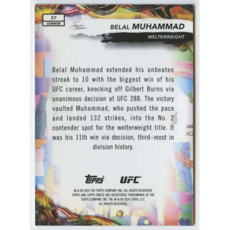 2024 Topps Finest UFC #37 Belal Muhammad NM-MT Welterweight Men MMA Card - UFC/MMA Card Single