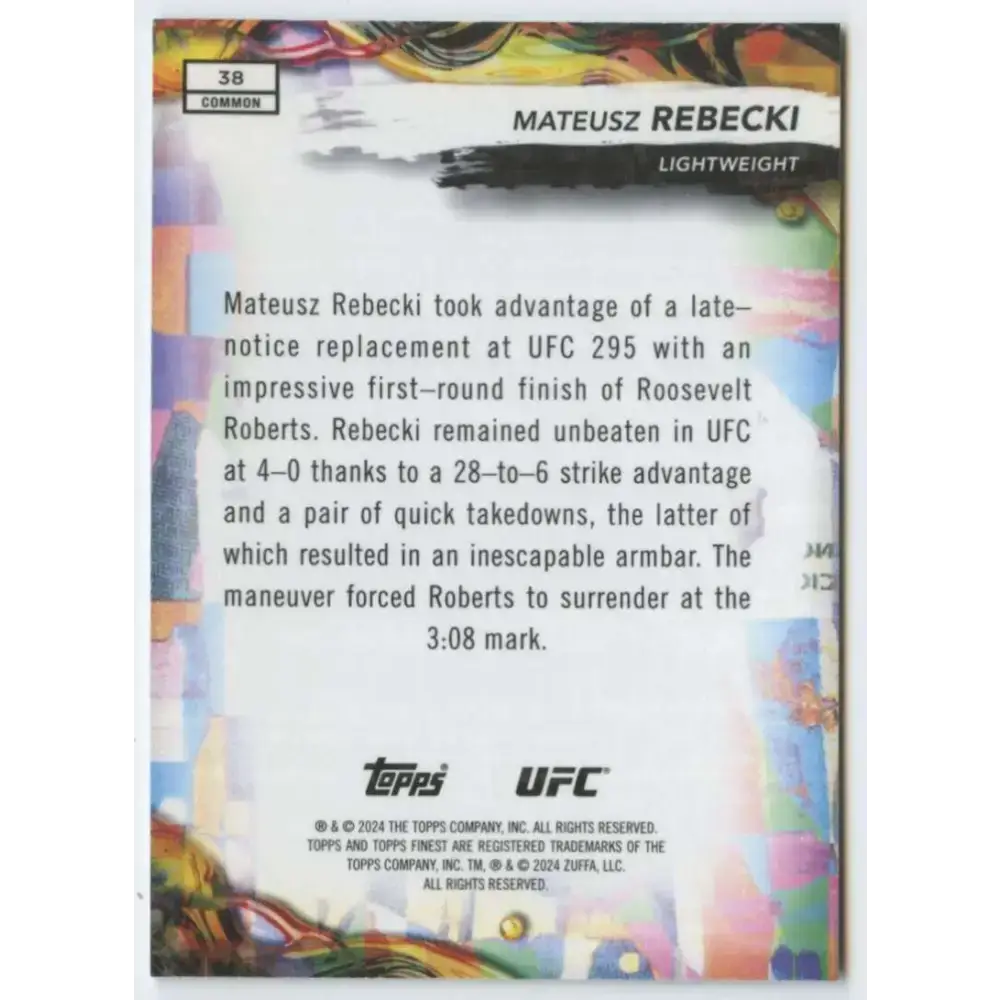 2024 Topps Finest UFC #38 Mateusz Rebecki NM-MT RC Rookie Lightweight Men MMA Card - UFC/MMA Card Single