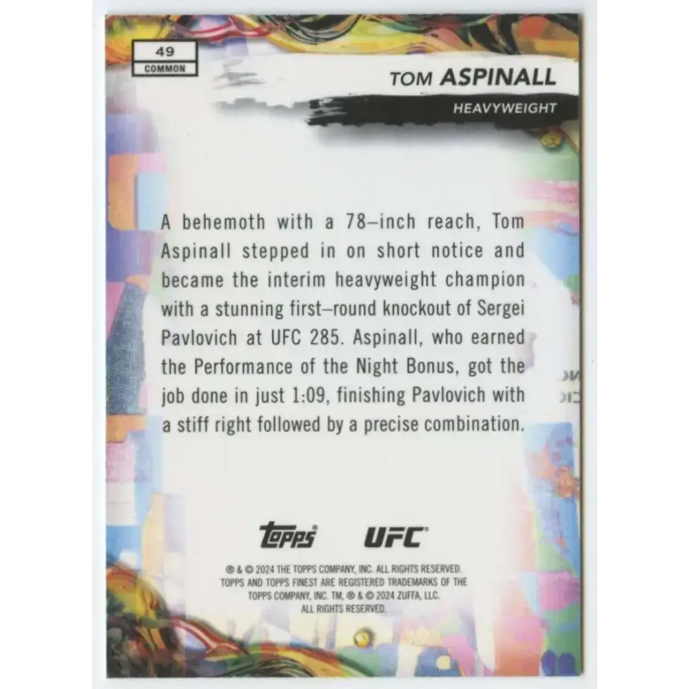 2024 Topps Finest UFC #49 Tom Aspinall NM-MT Heavyweight Men MMA Card - UFC/MMA Card Single