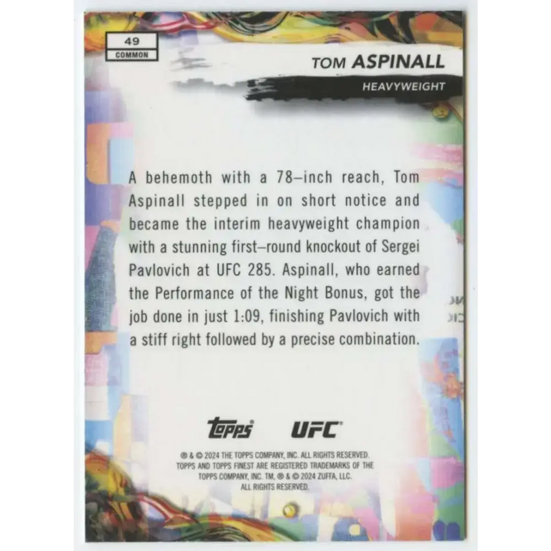 2024 Topps Finest UFC #49 Tom Aspinall NM-MT Heavyweight Men MMA Card - UFC/MMA Card Single