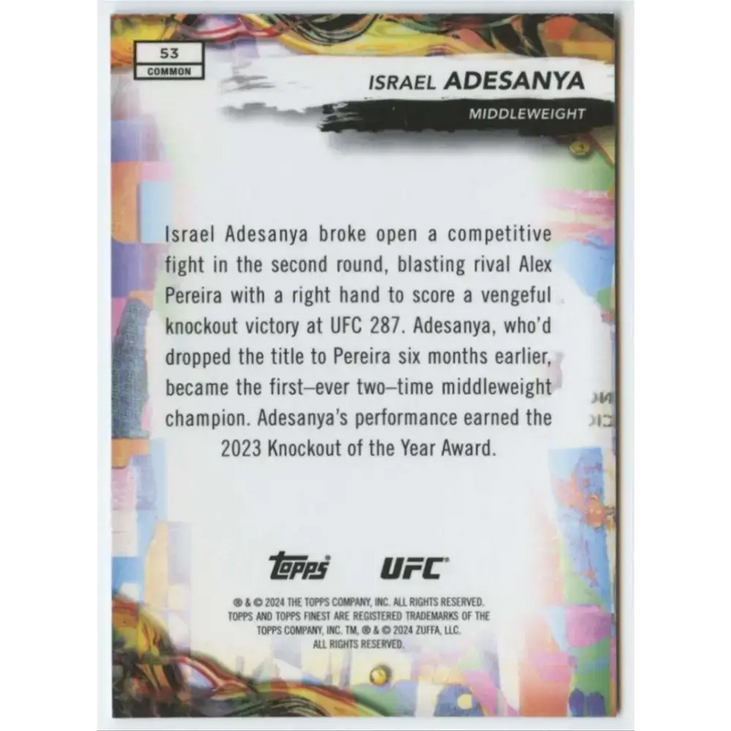 2024 Topps Finest UFC #53 Israel Adesanya NM-MT Middleweight Men MMA Card - UFC/MMA Card Single