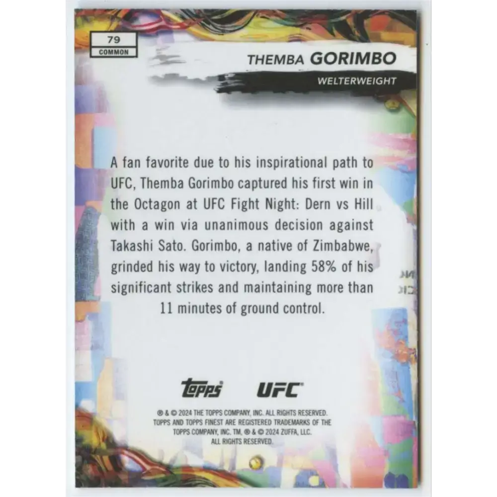 2024 Topps Finest UFC #79 Themba Gorimbo NM-MT RC Rookie Welterweight Men MMA Card - UFC/MMA Card Single