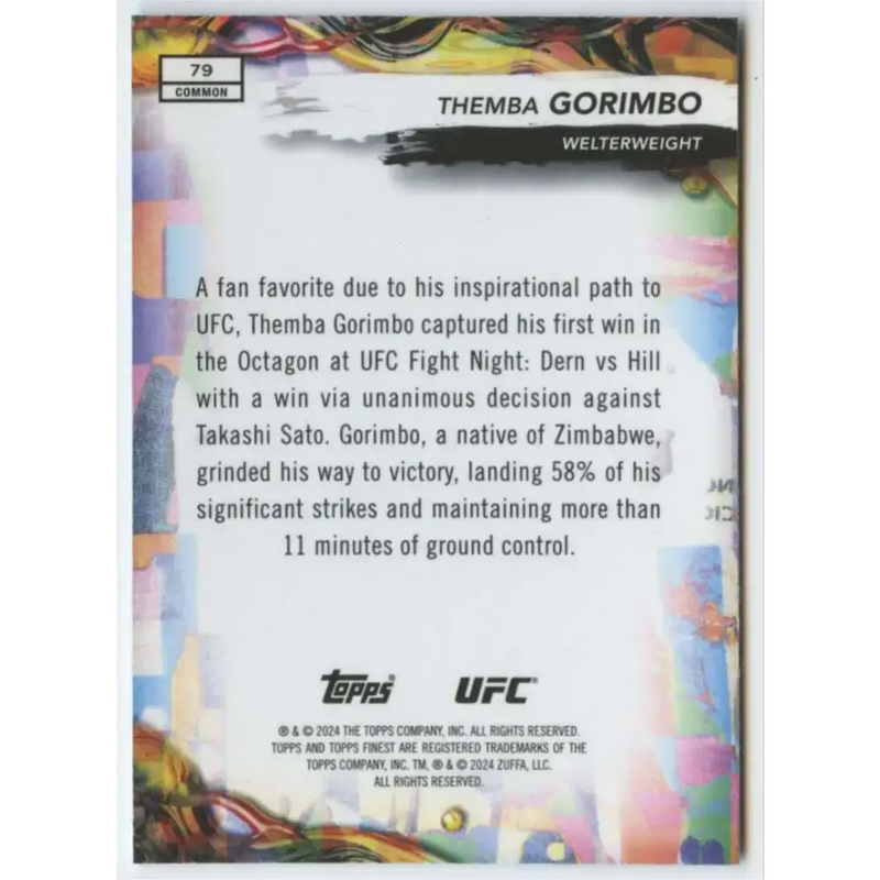 2024 Topps Finest UFC #79 Themba Gorimbo NM-MT RC Rookie Welterweight Men MMA Card - UFC/MMA Card Single