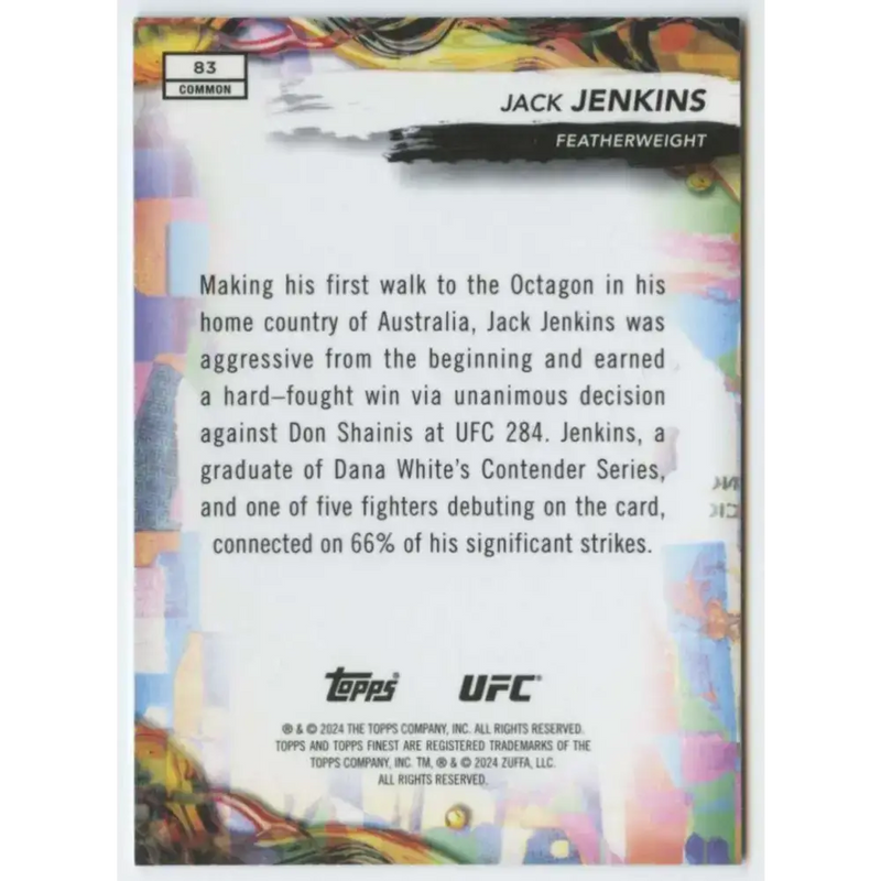 2024 Topps Finest UFC #83 Jack Jenkins NM-MT RC Rookie Featherweight Men MMA Card - UFC/MMA Card Single