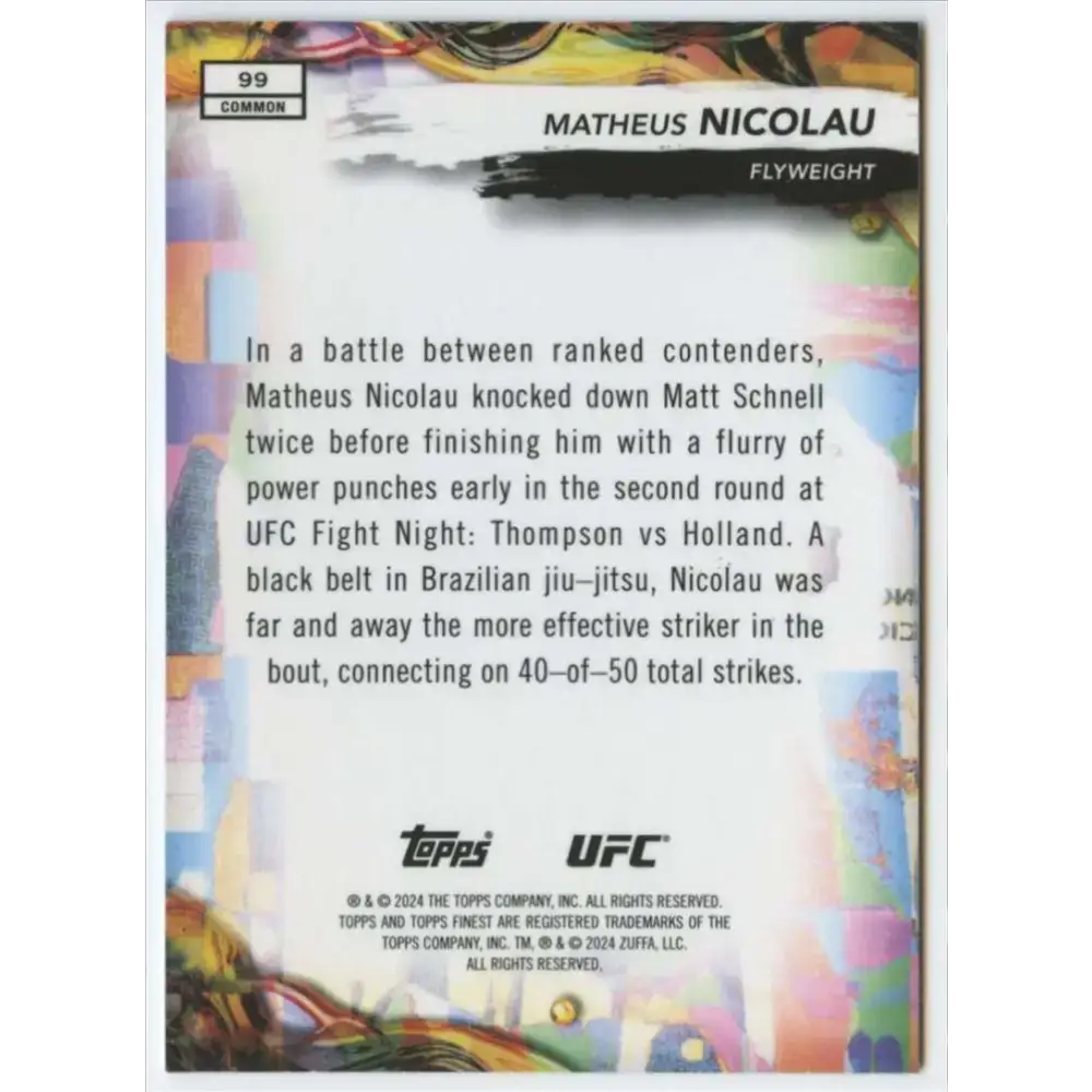 2024 Topps Finest UFC #99 Matheus Nicolau NM-MT Flyweight Men MMA Card - UFC/MMA Card Single