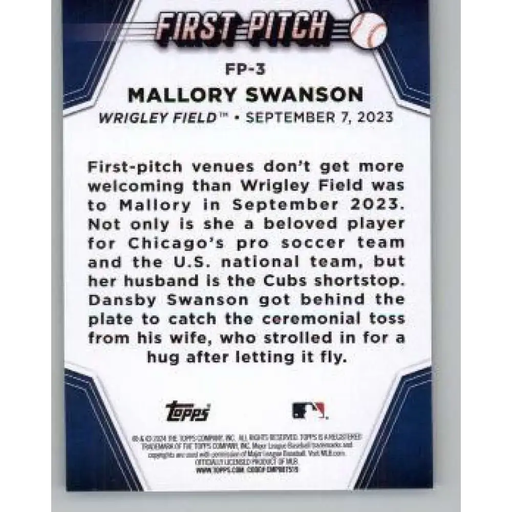 2024 Topps First Pitch #FP-3 Mallory Swanson NM-MT Chicago Cubs Baseball Card - Baseball Card Single