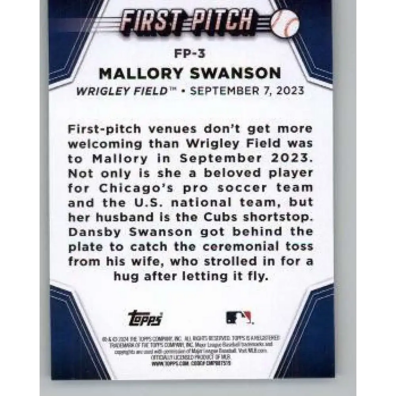 2024 Topps First Pitch #FP-3 Mallory Swanson NM-MT Chicago Cubs Baseball Card - Baseball Card Single