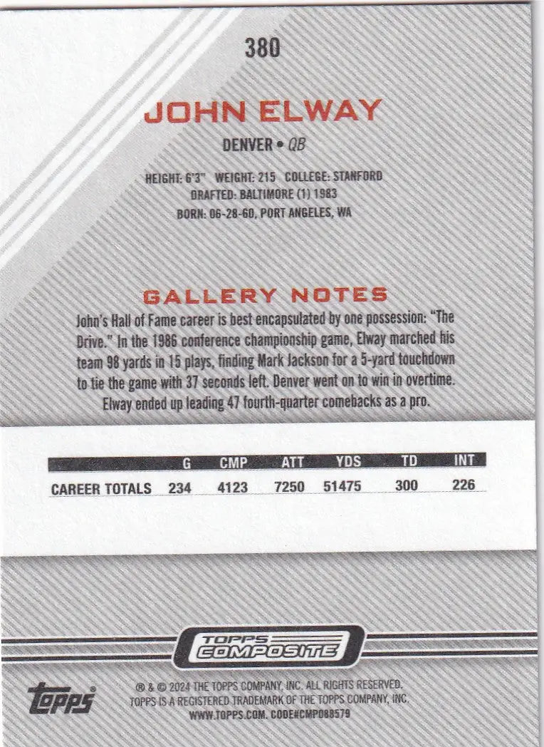 2024 TOPPS GALLERY #380 JOHN ELWAY- DENVER BRONCOS