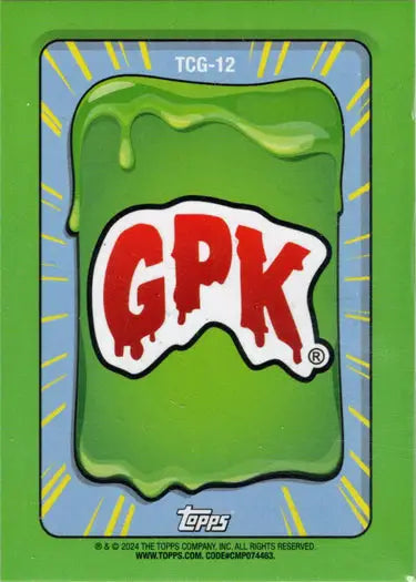 Green slime-covered trading card with GPK text from 2024 Topps Garbage Pail Kids