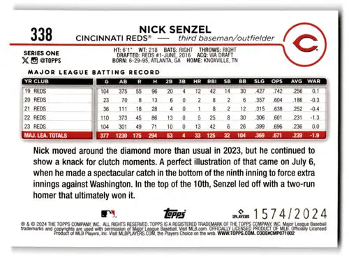2024 Topps Gold #338 Nick Senzel NM-MT 1574/2024 Reds ID:68187 - Baseball Card Single
