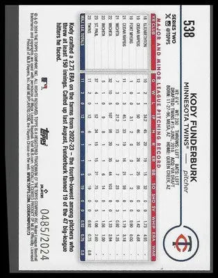 2024 Topps Gold #538 Kody Funderburk Rookie #485/2024 - Baseball Card Single
