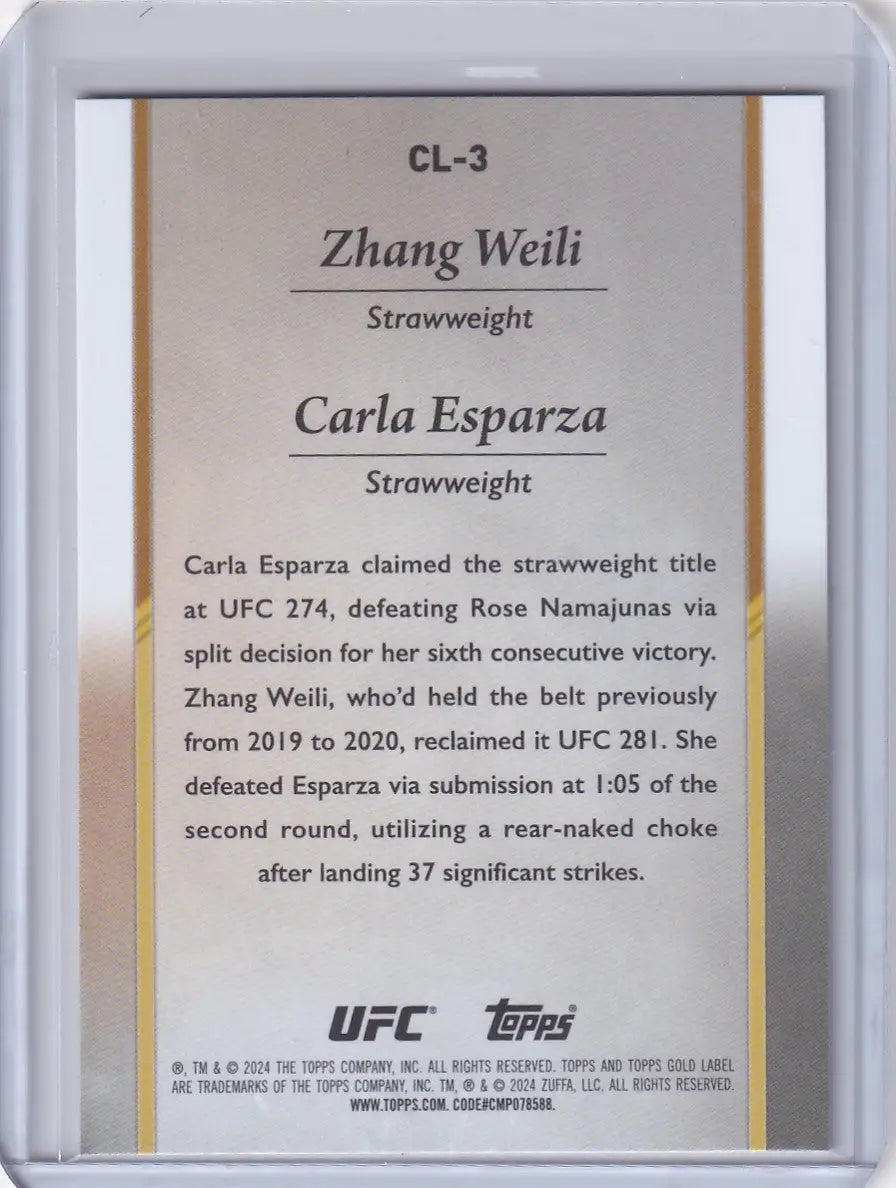 UFC trading card showcasing Gold Label Championship Lineage for Carla Esparza Strawweight
