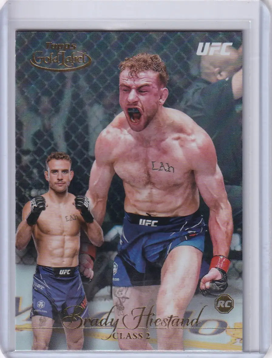 UFC trading card featuring Brady Hiestand celebrating in 2024 Topps Gold Label Class 2