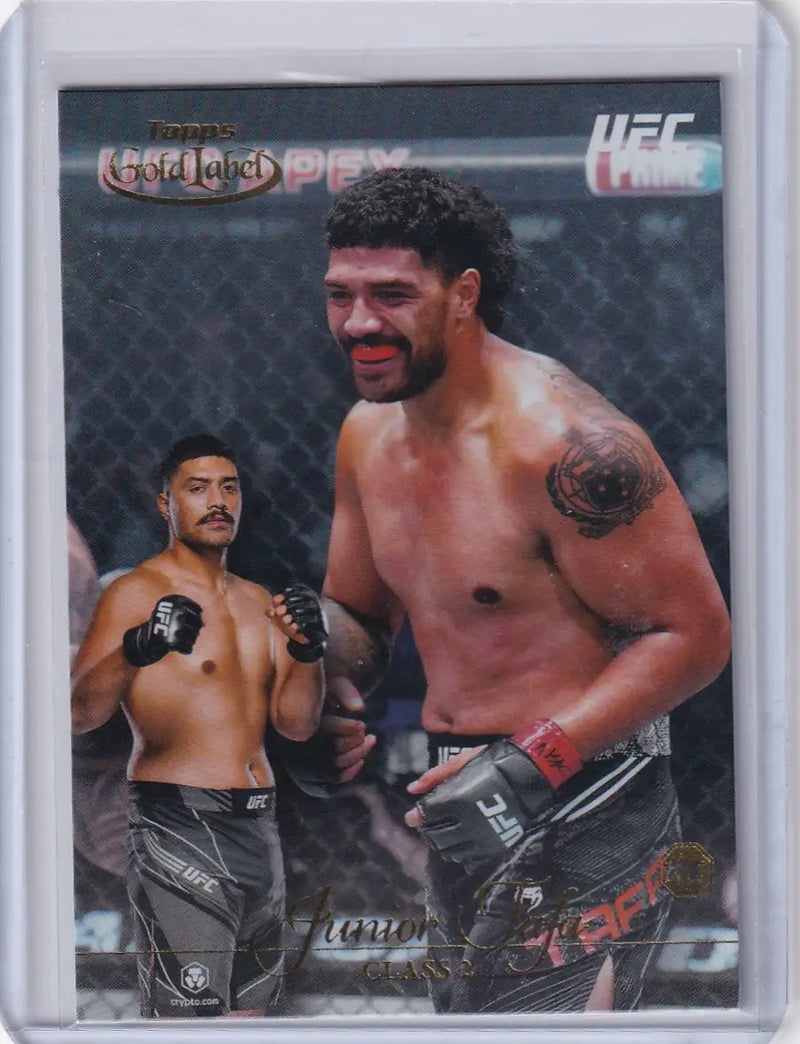 UFC trading card of Junior Tafa Rookie in fighting poses, Topps Gold Label Class 2