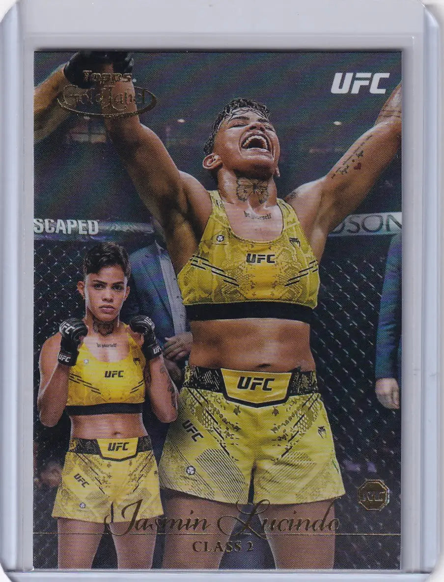 UFC trading card of Iasmin Lucindo in gold gear from Topps Gold Label Class 2