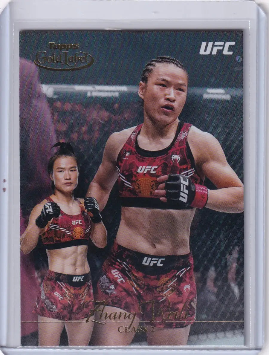UFC trading card of Zhang Weili in red and black, Topps Gold Label Class 2