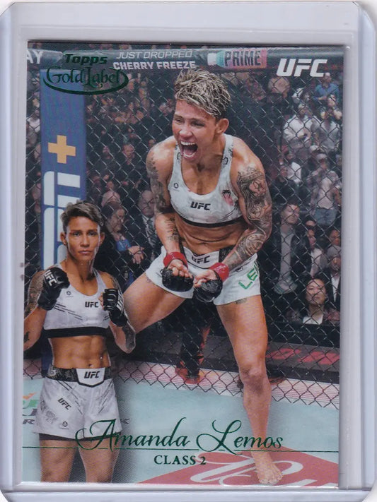 UFC trading card featuring Amanda Lemos in Topps Gold Label Class 2 Green Foil design