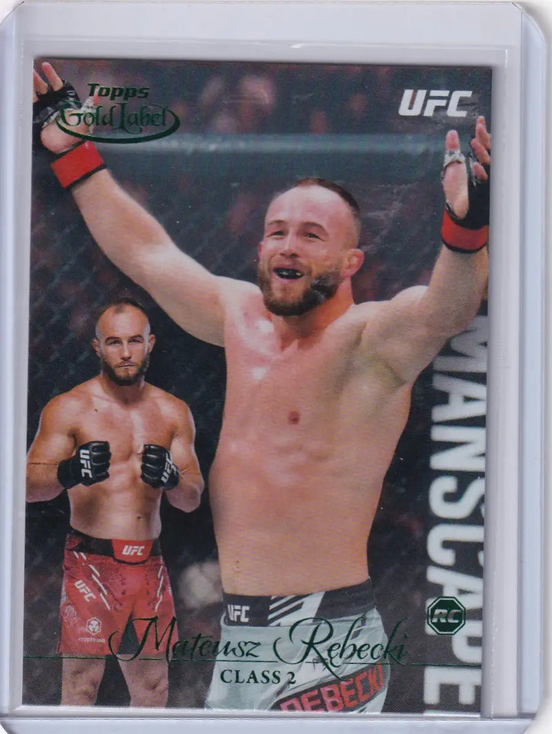 UFC trading card featuring Mateusz Rębecki celebrating in the Octagon Topps Gold Label