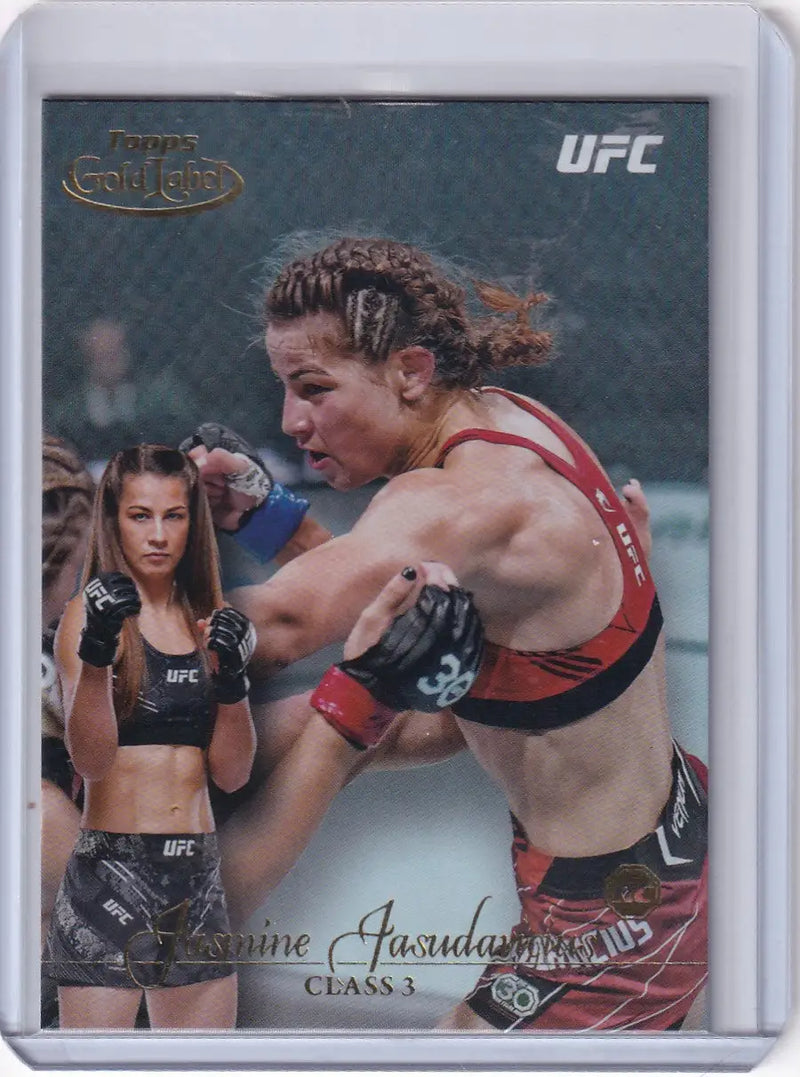 UFC trading card of Jasmine Jasudavicius Rookie in Topps Gold Label Class 3 action