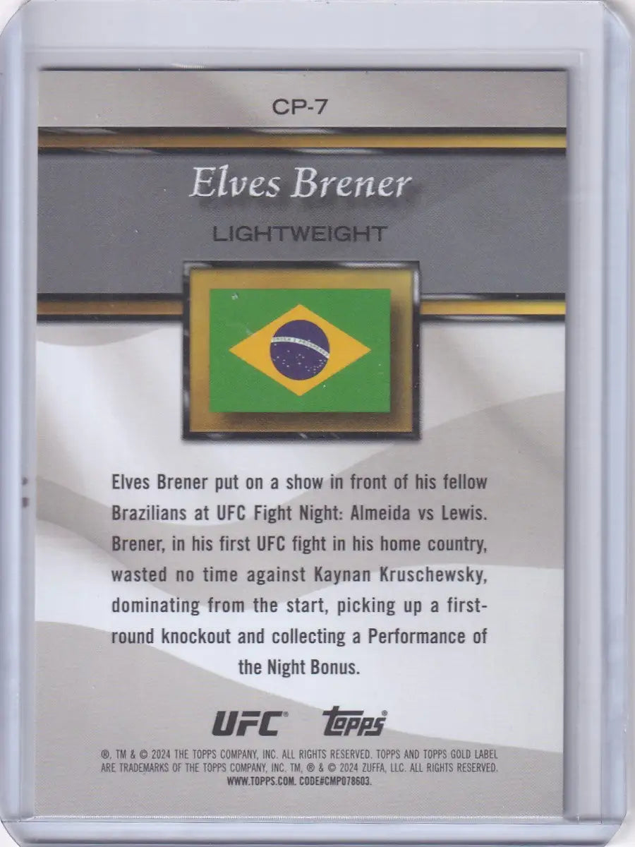 UFC trading card featuring Brazilian flag and Elves Brener in Topps Gold Label Country Pride