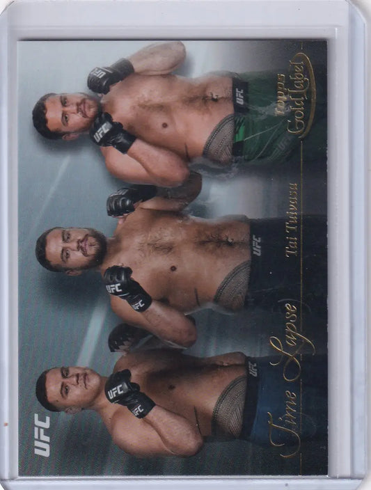 Trading card of UFC fighters in action from Topps Gold Label Time Lapse series