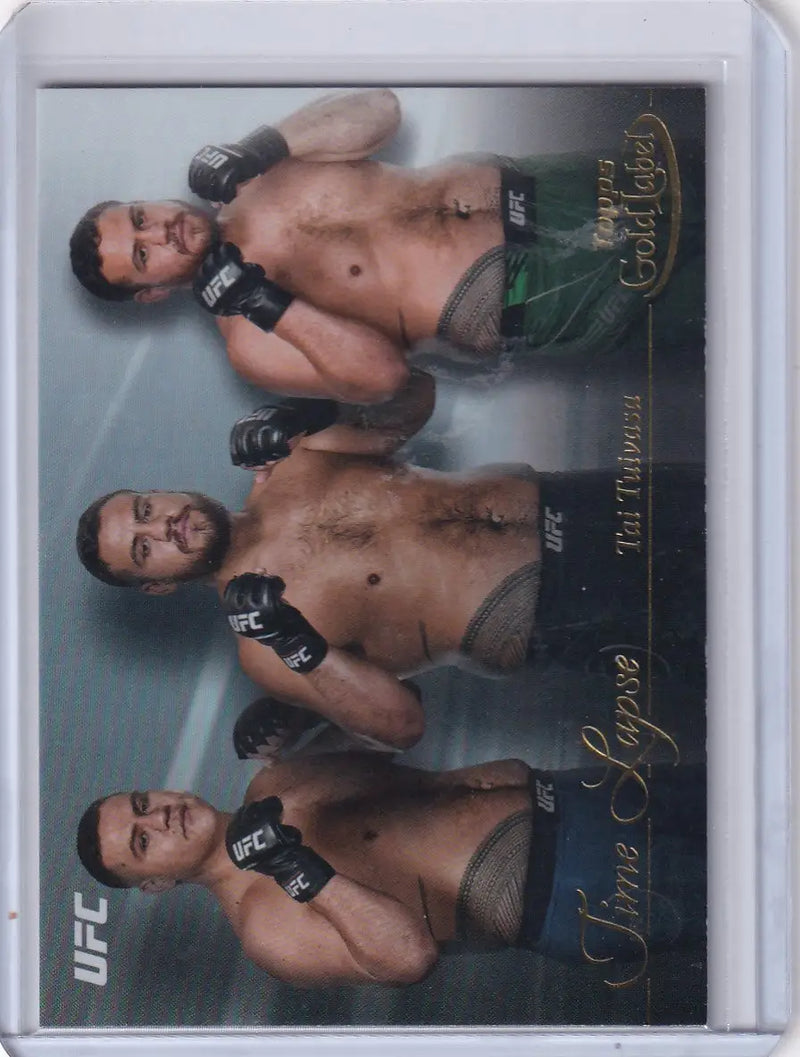 Trading card of UFC fighters in action from Topps Gold Label Time Lapse series