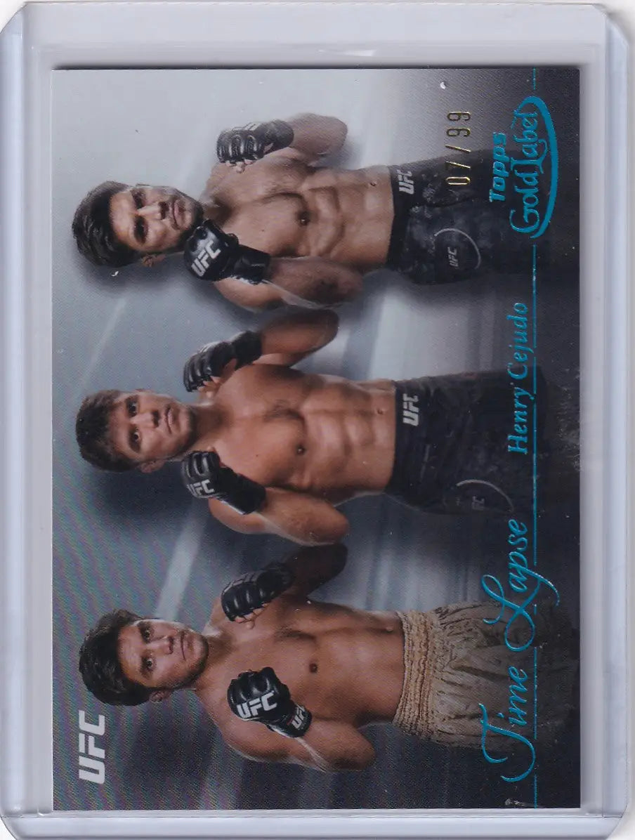 UFC trading card featuring fighters in action from Topps Gold Label Time Lapse series