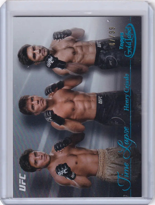 UFC trading card featuring fighters in action from Topps Gold Label Time Lapse series