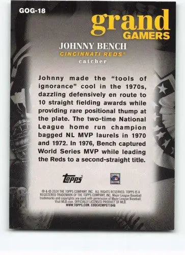 2024 Topps Grand Gamers #GOG-18 Johnny Bench NM-MT Reds ID:68690 - Baseball Card Single