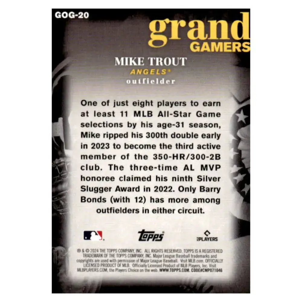 2024 Topps Grand Gamers #GOG-20 Mike Trout NM-MT Los Angeles Angels Baseball Card - Baseball Card Single