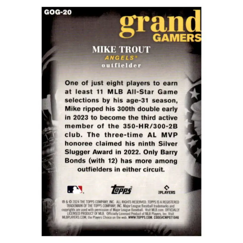 2024 Topps Grand Gamers #GOG-20 Mike Trout NM-MT Los Angeles Angels Baseball Card - Baseball Card Single