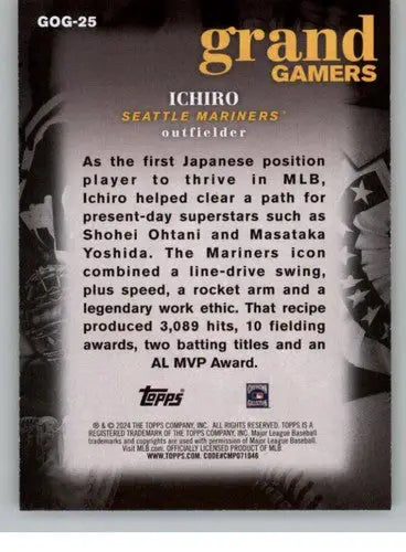 2024 Topps Grand Gamers #GOG-25 Ichiro NM-MT Mariners ID:68691 - Baseball Card Single