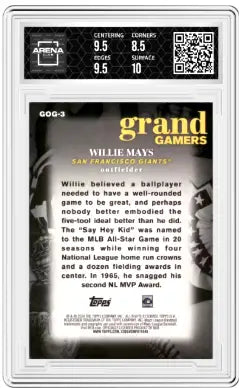 2024 Topps Grand Gamers Willie Mays #GGG-3 Baseball Arena Club 9 - Baseball Card Single