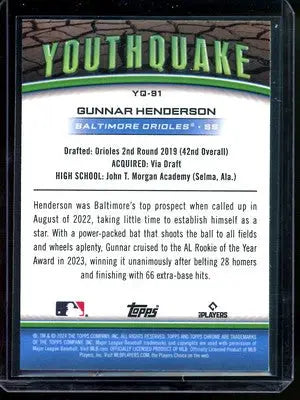 2024 Topps Gunnar Henderson #YG-91 Youthquake Baseball - Baseball Card Single