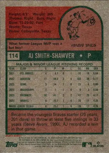 2024 Topps Heritage #114 AJ Smith-Shawver NM-MT RC Rookie Braves ID:70359 - Baseball Card Single