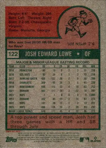 2024 Topps Heritage #122 Josh Lowe NM-MT Rays ID:70360 - Baseball Card Single