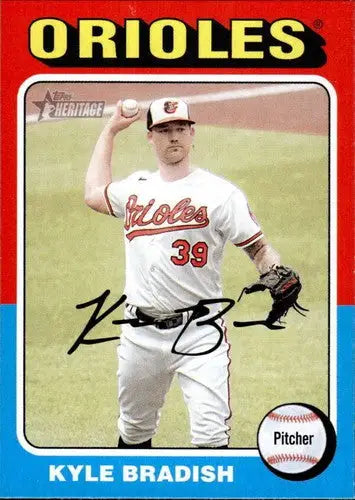 2024 Topps Heritage Kyle Bradish baseball card with original gloss and Orioles uniform