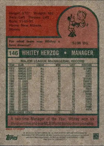 2024 Topps Heritage #146 Whitey Herzog NM-MT Royals ID:70163 - Baseball Card Single