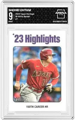 Heritage 150th career Shohei Ohtani baseball card in Angels uniform with graded AC 9