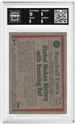 Graded Topps Heritage 150th career Shohei Ohtani baseball card with inverted back