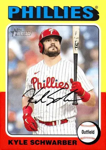 Original gloss 2024 Topps Heritage Kyle Schwarber baseball card Phillies ID 70373