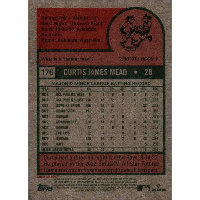 2024 Topps Heritage #176 Curtis Mead NM-MT RC Rookie Tampa Bay Rays Baseball Card - Baseball Card Single