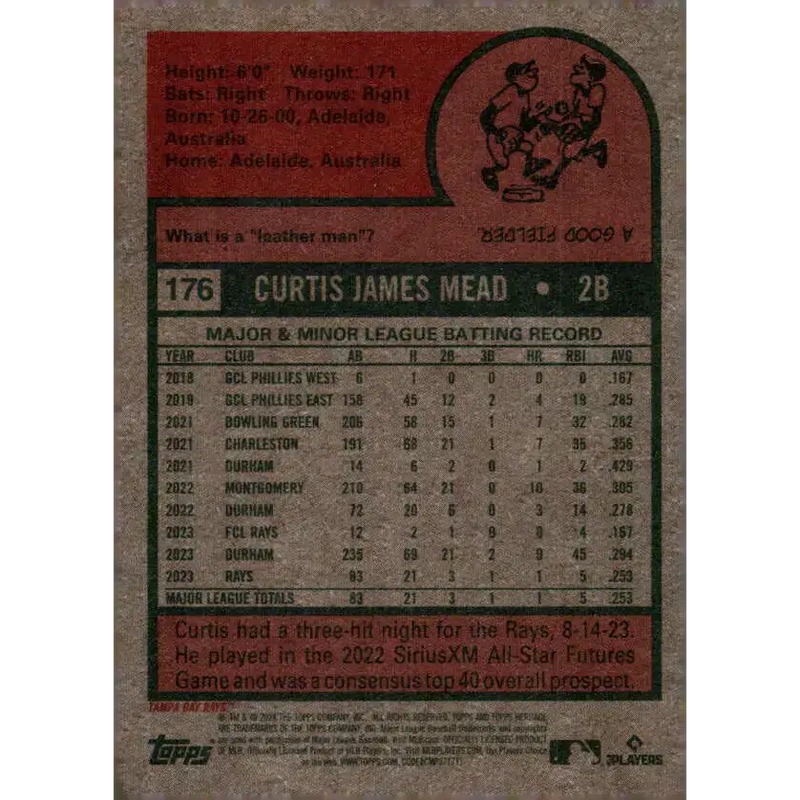 2024 Topps Heritage #176 Curtis Mead NM-MT RC Rookie Tampa Bay Rays Baseball Card - Baseball Card Single