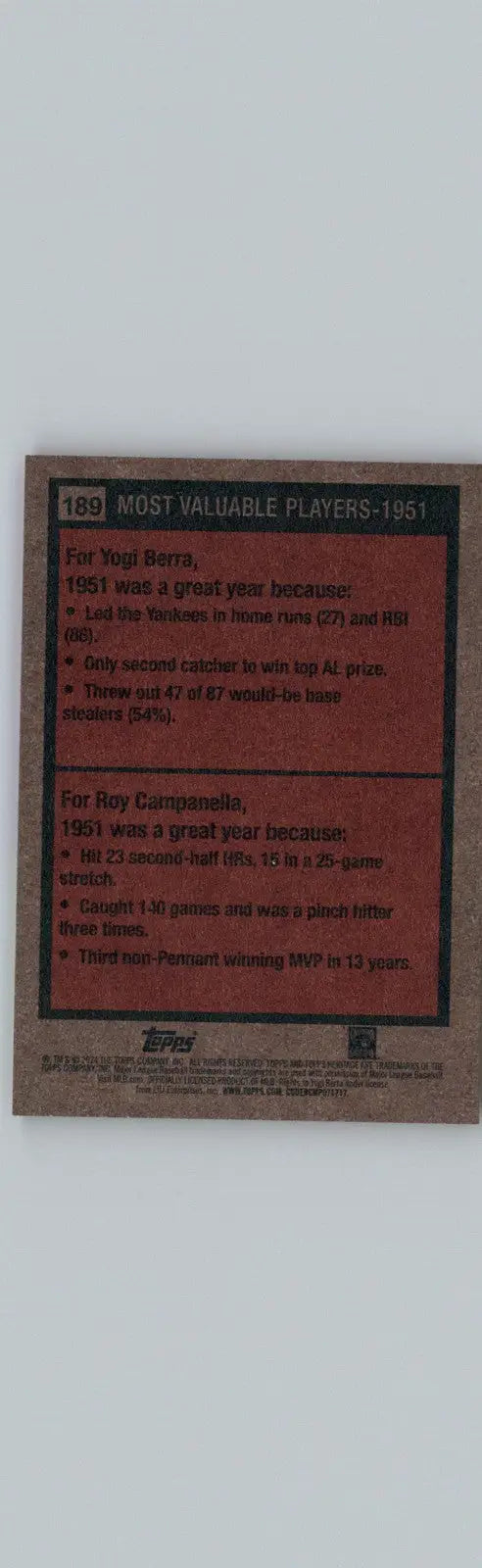 2024 Topps Heritage #189 1951 MVPs (Yogi Berra / Roy Campanella) MVP - Baseball Card Single