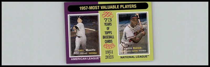 2024 Topps Heritage #190 1957 MVPs (Mickey Mantle / Hank Aaron) MVP Spain - Baseball Card Single