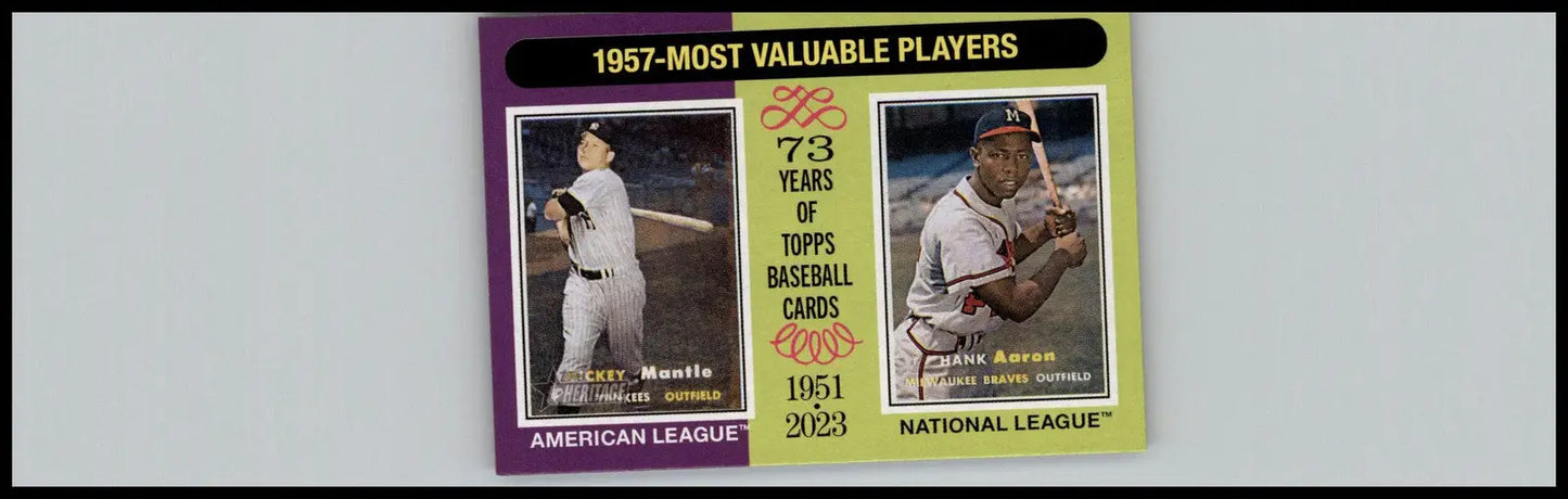 2024 Topps Heritage #190 1957 MVPs (Mickey Mantle / Hank Aaron) MVP Spain - Baseball Card Single