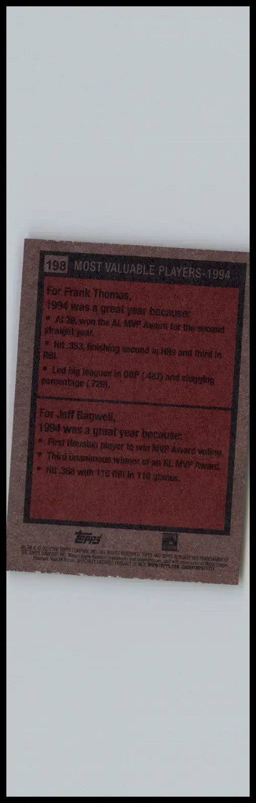 2024 Topps Heritage #198 1994 MVPs (Frank Thomas / Jeff Bagwell) MVP - Baseball Card Single
