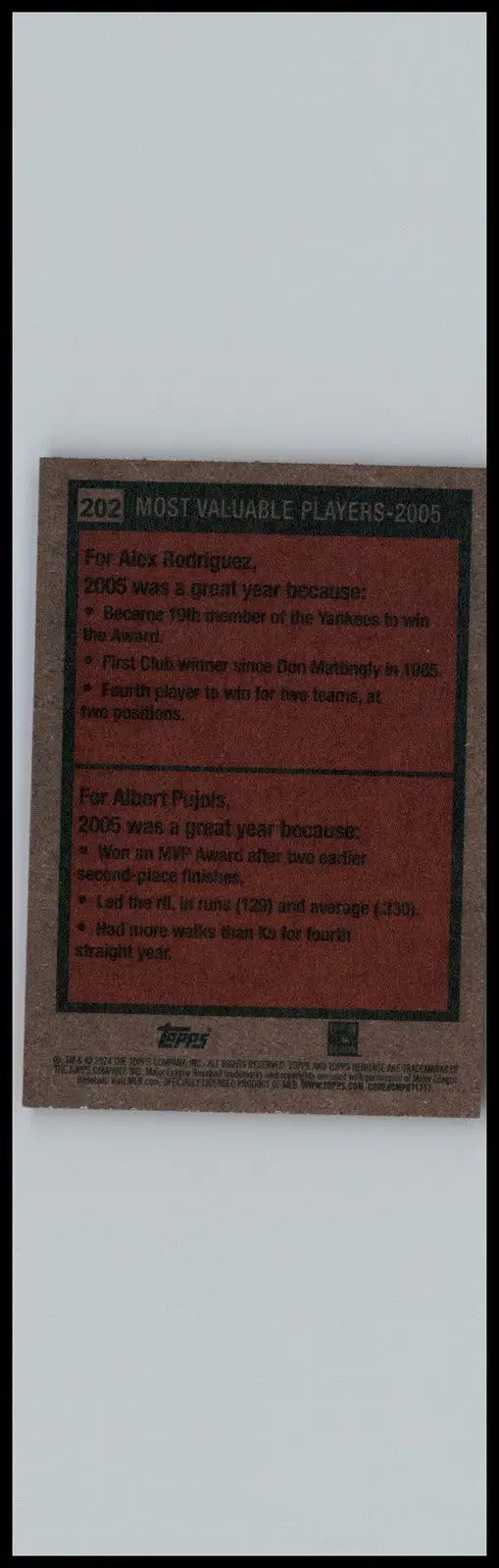 2024 Topps Heritage #202 2005 MVPs (Alex Rodriguez / Albert Pujols) MVP - Baseball Card Single