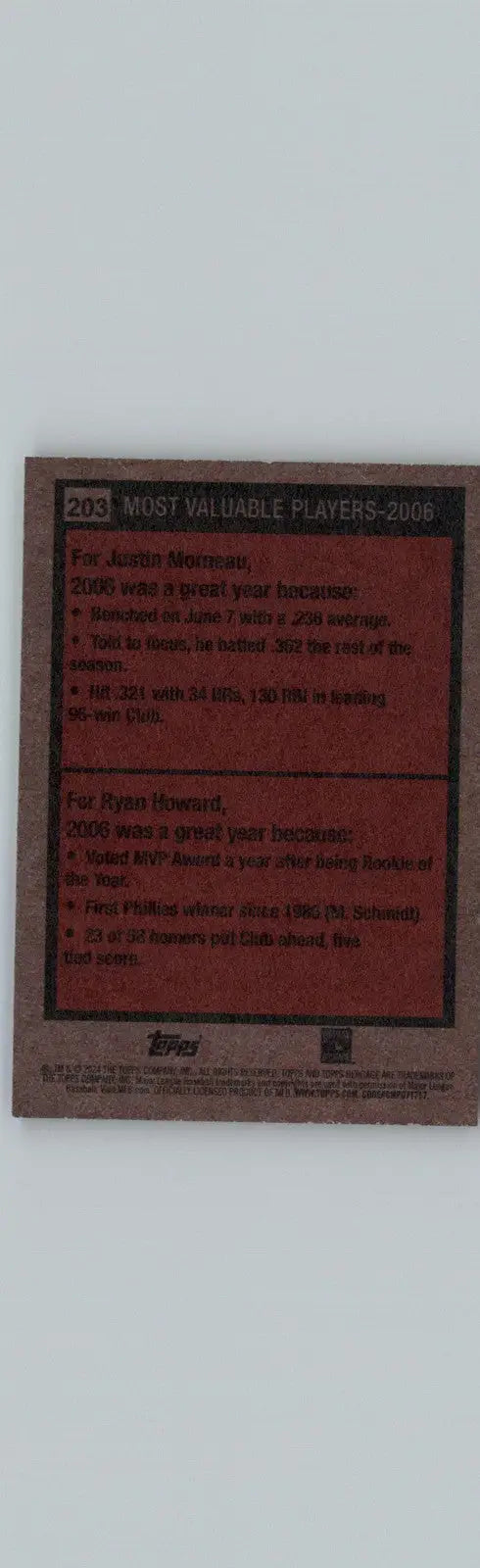 2024 Topps Heritage #203 2006 MVPs (Justin Morneau / Ryan Howard) MVP - Baseball Card Single
