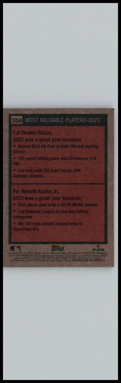 2024 Topps Heritage #204 2023 MVPs (Shohei Ohtani / Ronald Acuña Jr.) MVP